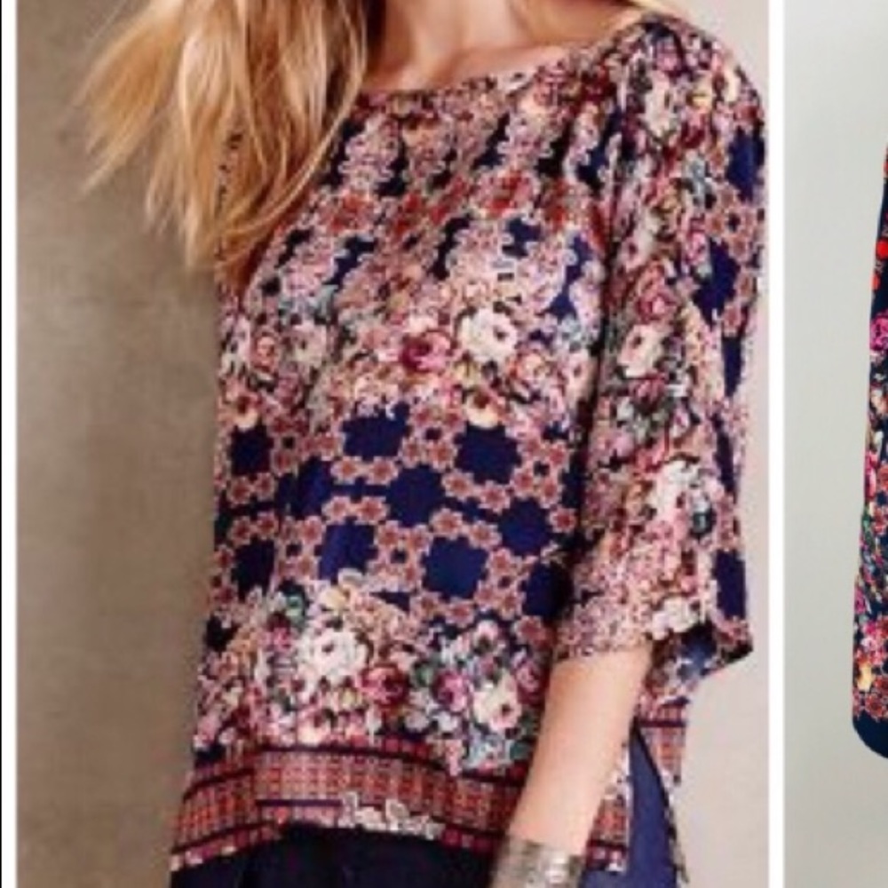 Anthro Kachel Garden tapestry print silk top 10 - Picture 2 of 12